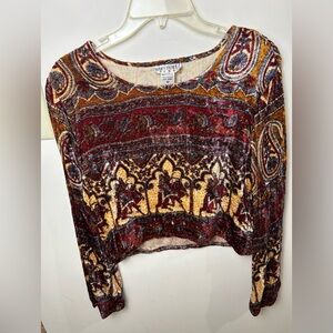 FUNKY PEOPLE Crop Top M VTG 100% SILK Long Sleeve BOHO Hippie 90s Y2K Peasant